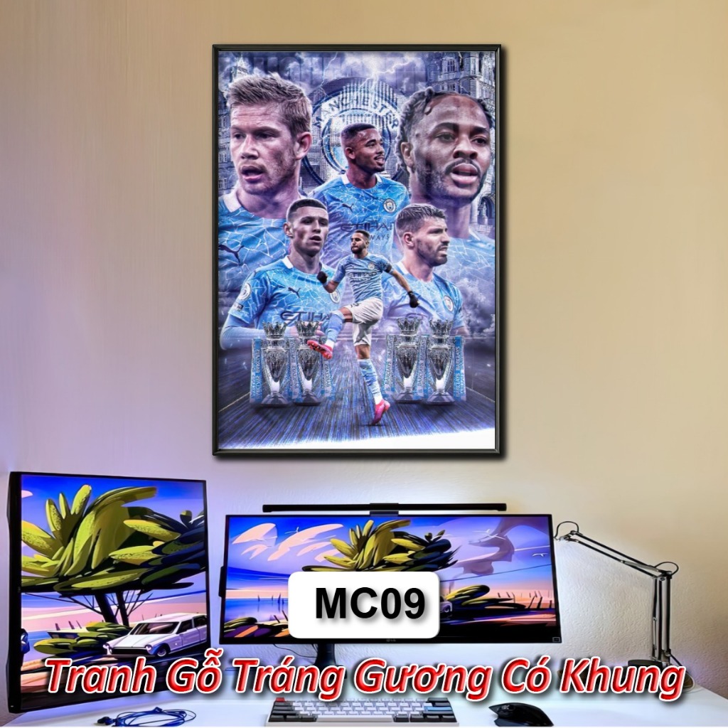 Tranh Đội Tuyển Manchester City - Tranh Tráng Gương Khung Composite Decor Treo Tường Trang Trí