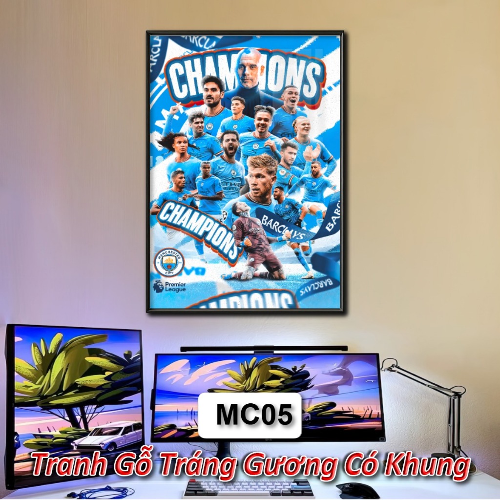 Tranh Đội Tuyển Manchester City - Tranh Tráng Gương Khung Composite Decor Treo Tường Trang Trí