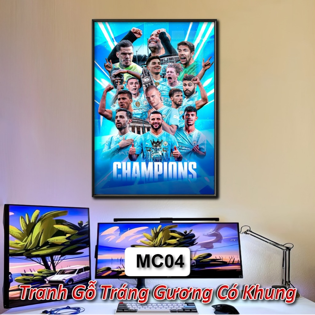 Tranh Đội Tuyển Manchester City - Tranh Tráng Gương Khung Composite Decor Treo Tường Trang Trí