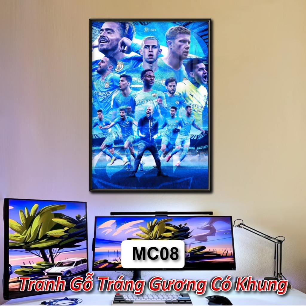 Tranh Đội Tuyển Manchester City - Tranh Tráng Gương Khung Composite Decor Treo Tường Trang Trí
