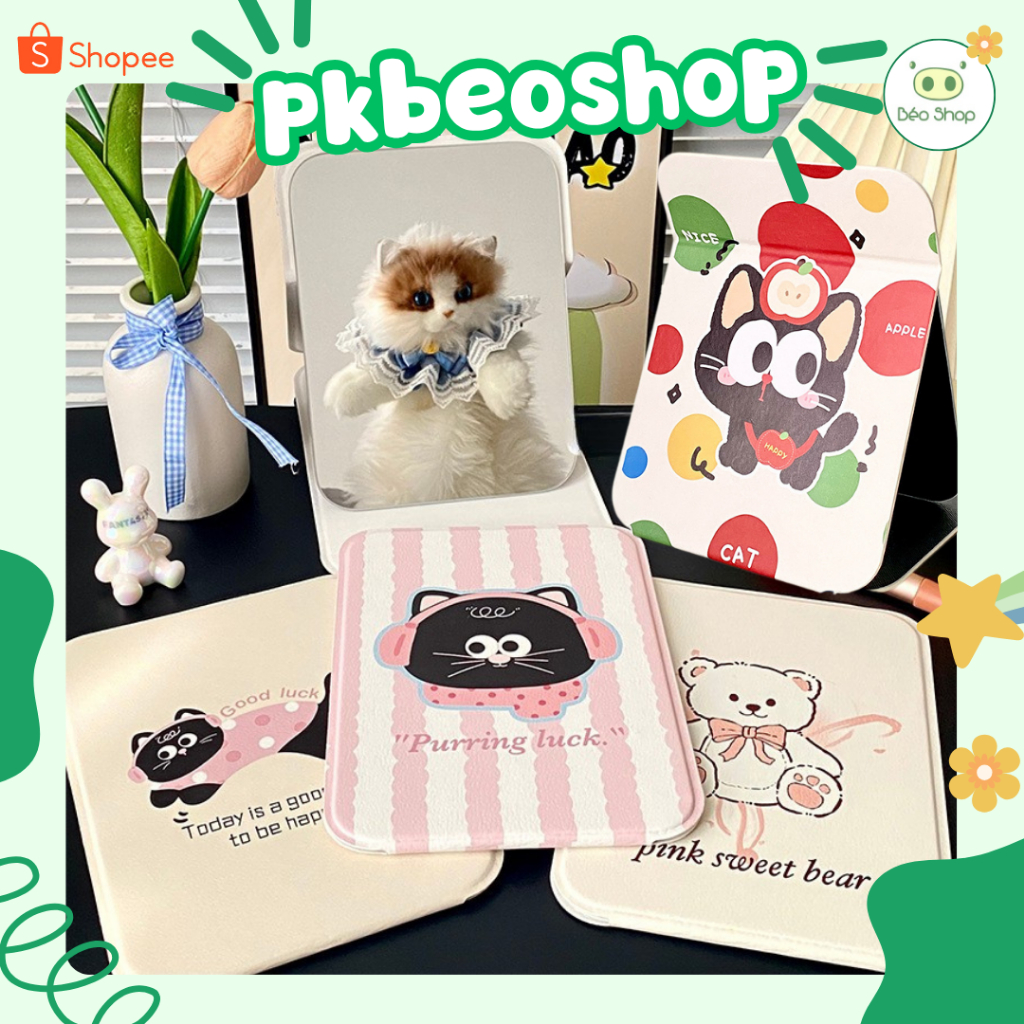 Gương trang điểm gấp gọn để bàn Pkbeoshop gương gấp da PU chống nước tràn viền hình chữ nhật