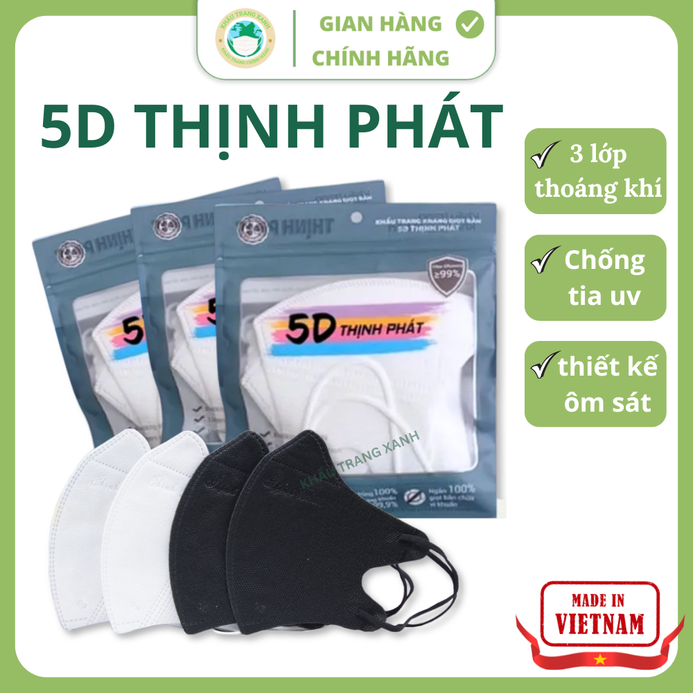 [Set 100 Cái] Khẩu trang 5D Thịnh Phát Chính Hãng Dày 3 Lớp Kháng Khuẩn, Lọc Bụi Mịn Ngăn Giọt Bắn