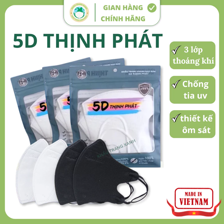 [Set 100 Cái] Khẩu trang 5D Thịnh Phát Chính Hãng Dày 3 Lớp Kháng Khuẩn, Lọc Bụi Mịn Ngăn Giọt Bắn