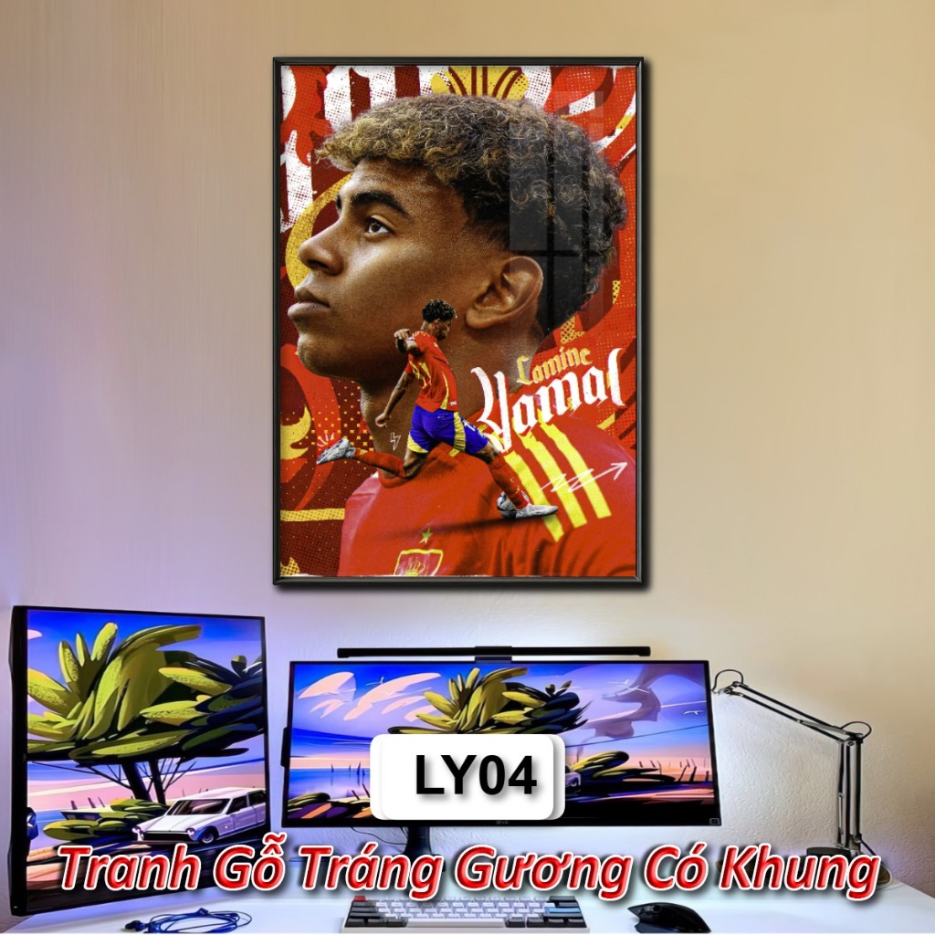 Tranh Ảnh Cầu Thủ Lamine Yamal Tráng Gương Khung Composite Decor Treo Tường Trang Trí