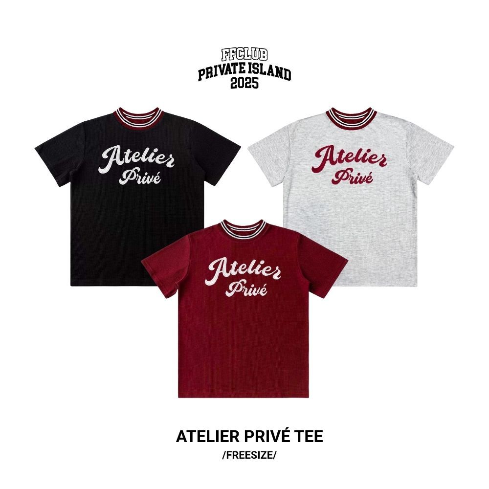 [CÓ TÁCH SET] SET ÁO THUN FORM RỘNG WAFFLE LOGO THÊU PRIVE MIX