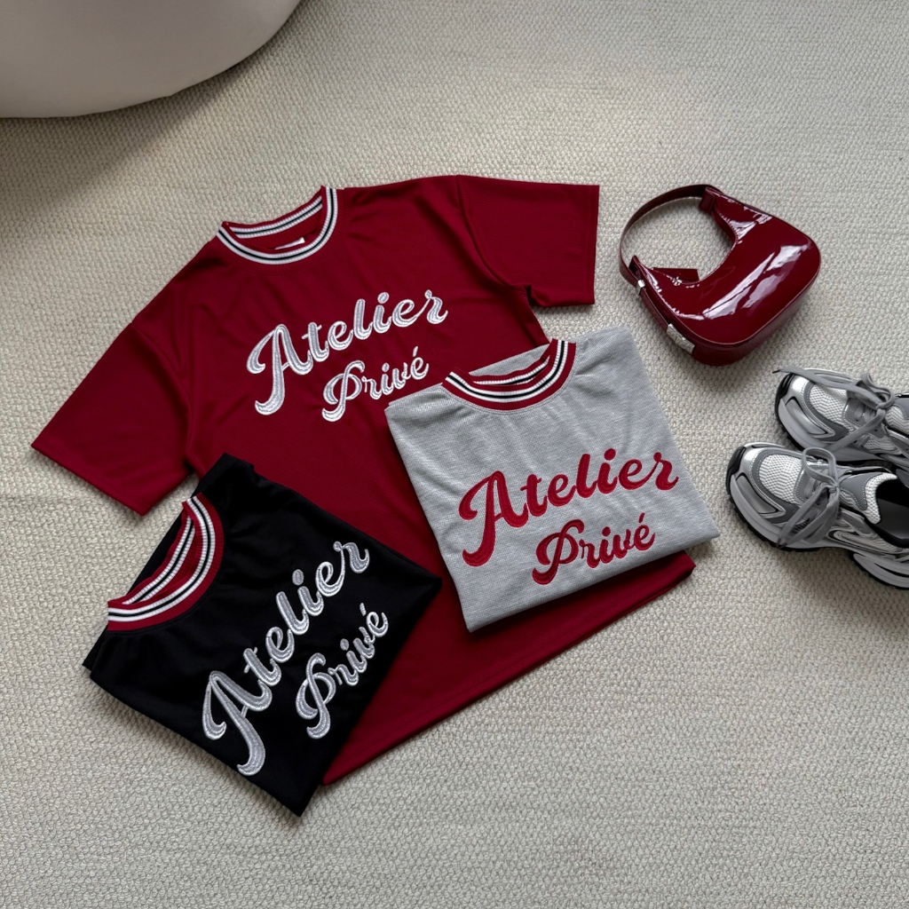 [CÓ TÁCH SET] SET ÁO THUN FORM RỘNG WAFFLE LOGO THÊU PRIVE MIX