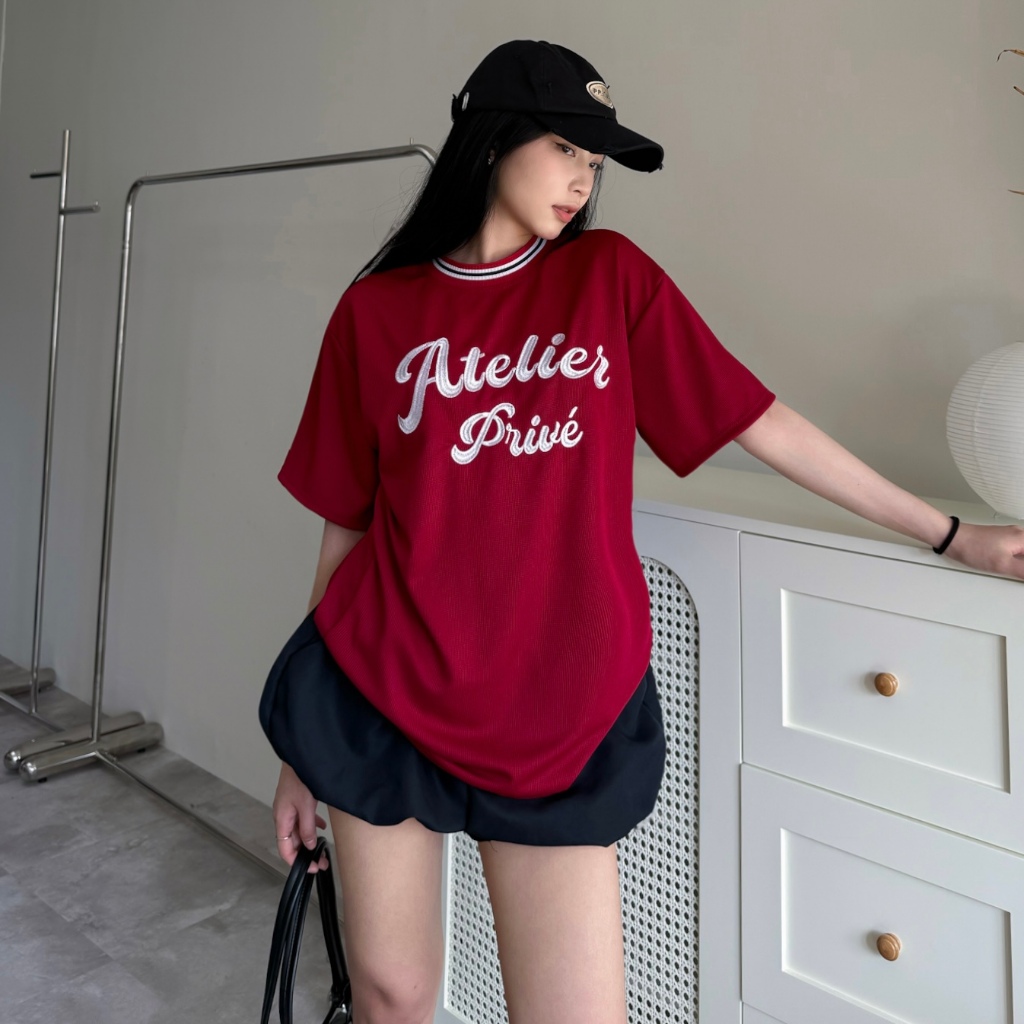 [CÓ TÁCH SET] SET ÁO THUN FORM RỘNG WAFFLE LOGO THÊU PRIVE MIX