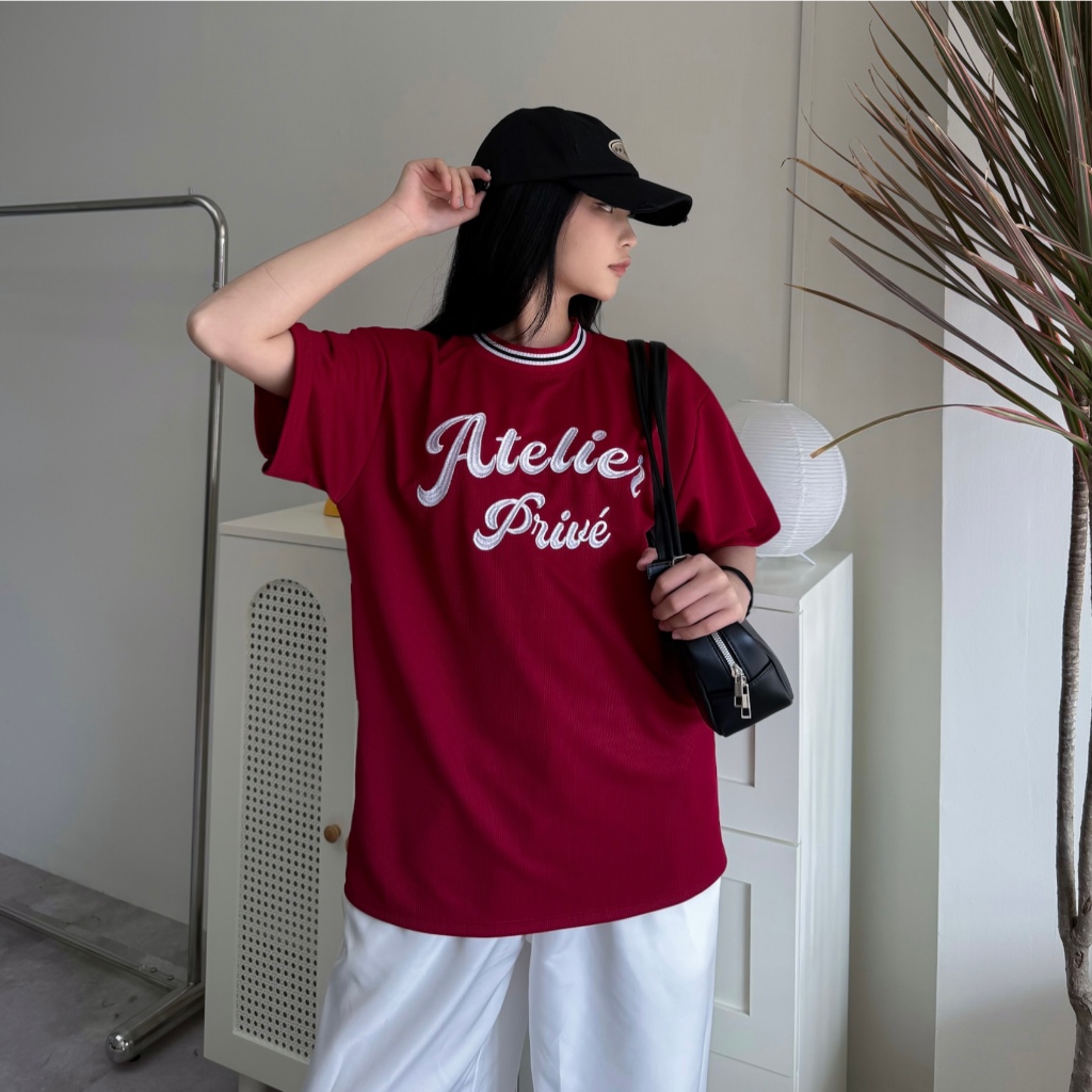 [CÓ TÁCH SET] SET ÁO THUN FORM RỘNG WAFFLE LOGO THÊU PRIVE MIX