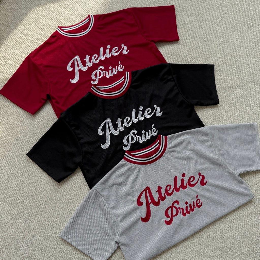 [CÓ TÁCH SET] SET ÁO THUN FORM RỘNG WAFFLE LOGO THÊU PRIVE MIX