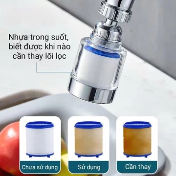 Đầu Lọc Tạp Chất Nối Vòi Nước Có Thể Xoay 360 Độ và Lõi Lọc Bông PP Thay Thế Đầu Vòi Lọc Nước/ Lọc 6 tầng cố định