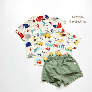 Áo sơ mi mùa hè cho bé trai Batala kids, Áo đi biển hoạ tiết KHỦNG LONG cho bé 2024