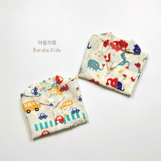 Áo sơ mi mùa hè cho bé trai Batala kids, Áo đi biển hoạ tiết KHỦNG LONG cho bé 2024