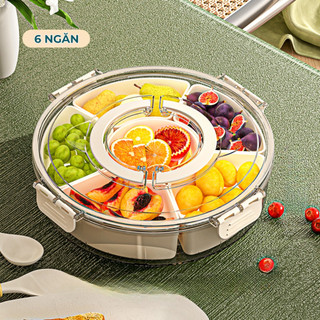 Hộp Đựng Bánh Kẹo 6 Ngăn Nhựa PP Có Nắp Xoay Nhựa Cao Cấp, Khay Mứt Tết Cao Cấp