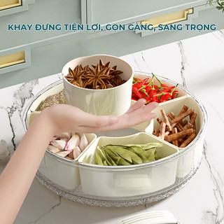 Hộp Đựng Bánh Kẹo 6 Ngăn Nhựa PP Có Nắp Xoay Nhựa Cao Cấp, Khay Mứt Tết Cao Cấp