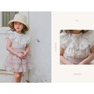 𝐀𝐩𝐫𝐢𝐥 𝐛𝐞́𝐛𝐞́ - Strawberry Áo bé gái tay bèo cổ ren thêu hoa, Áo công chúa thoáng mát cho bé mùa hè