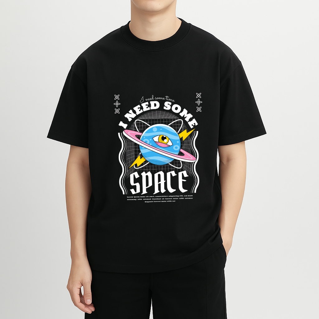Áo thun đen High Up in hình Space co dãn thấm hút mồ hôi 40-100kg form rộng Basetee Unisex