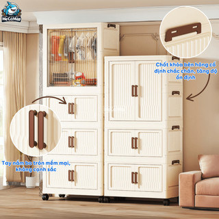 Tủ Nhựa Đựng Quần Áo Cho Bé Có Ngăn Treo, Tủ Nhựa Gấp Gọn Rộng 55cm, Khóa Nam Châm, Bánh Xe 360, Nhựa PP Cao Cấp - HC12