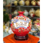 ( TẶNG ĐẾ GỖ) Bình Hút Lộc Phúc Lộc Thọ Cao 22CM, Đắp Nổi, Hàng Gốm Sứ Thủ Công Mỹ Nghệ Bát Tràng — ảnh 1