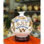 ( TẶNG ĐẾ GỖ) Bình Hút Lộc Phúc Lộc Thọ Cao 22CM, Đắp Nổi, Hàng Gốm Sứ Thủ Công Mỹ Nghệ Bát Tràng — ảnh 5