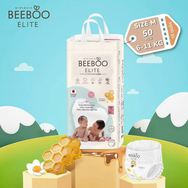 Tã Dán Beeboo Elite Bỉm Quần Chất Liệu Cao Cấp Mềm Mại Lõi Thấm Vách Ngăn Chống Tràn An Toàn Cho Da Bé