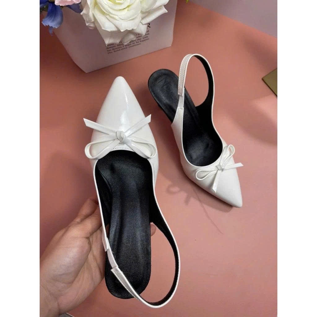 Giày Cao Gót Đính Nơ Quai Chun Da Bóng Cao Cấp, Gót Nhọn 7p, 9p Sang Chảnh - Cin Shoes