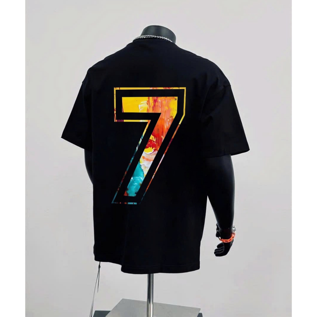 Áo thun trắng đen Sev7n Art 100% cotton co giãn thấm hút mồ hôi 40-100kg form suông Unisex Basetee