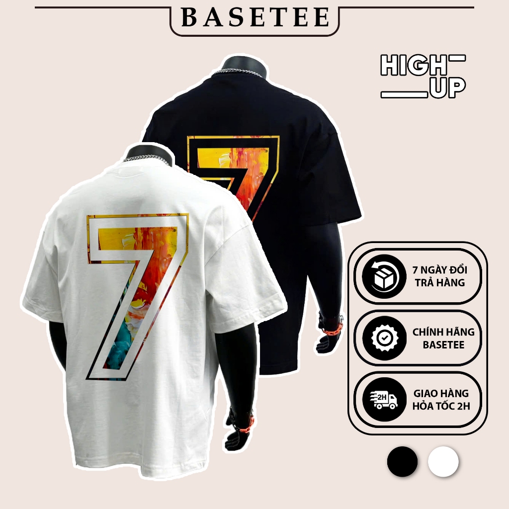 Áo thun trắng đen Sev7n Art 100% cotton co giãn thấm hút mồ hôi 40-100kg form suông Unisex Basetee