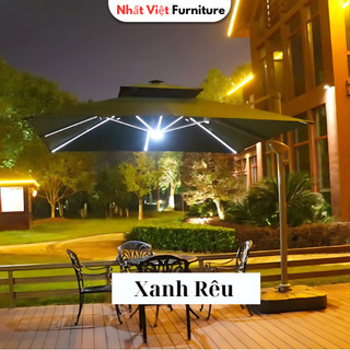 Ô Dù Lệch Tâm Vuông 3x3m Cao Cấp Có Đèn LED Thanh – Xoay 360° | Che Nắng Sân Vườn, Quán Cafe, Hồ Bơi
