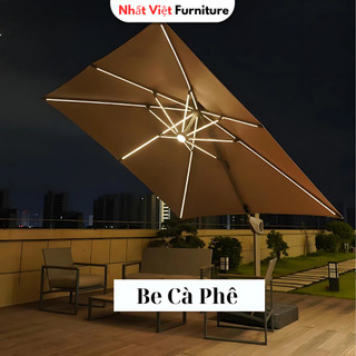 Ô Dù Lệch Tâm Vuông 3x3m Cao Cấp Có Đèn LED Thanh – Xoay 360° | Che Nắng Sân Vườn, Quán Cafe, Hồ Bơi
