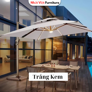 Ô Dù Lệch Tâm Vuông 3x3m Cao Cấp Có Đèn LED Thanh – Xoay 360° | Che Nắng Sân Vườn, Quán Cafe, Hồ Bơi