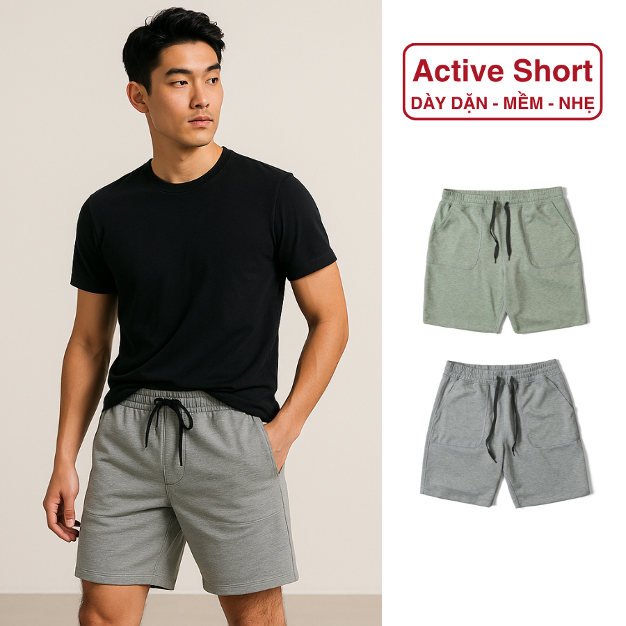 Quần Đùi Thể Thao YOURNAME Active 3 Túi Tiện Lợi Có Dây Kéo - Vải Thun Poly-Rayon Co Giãn, Mềm Mịn