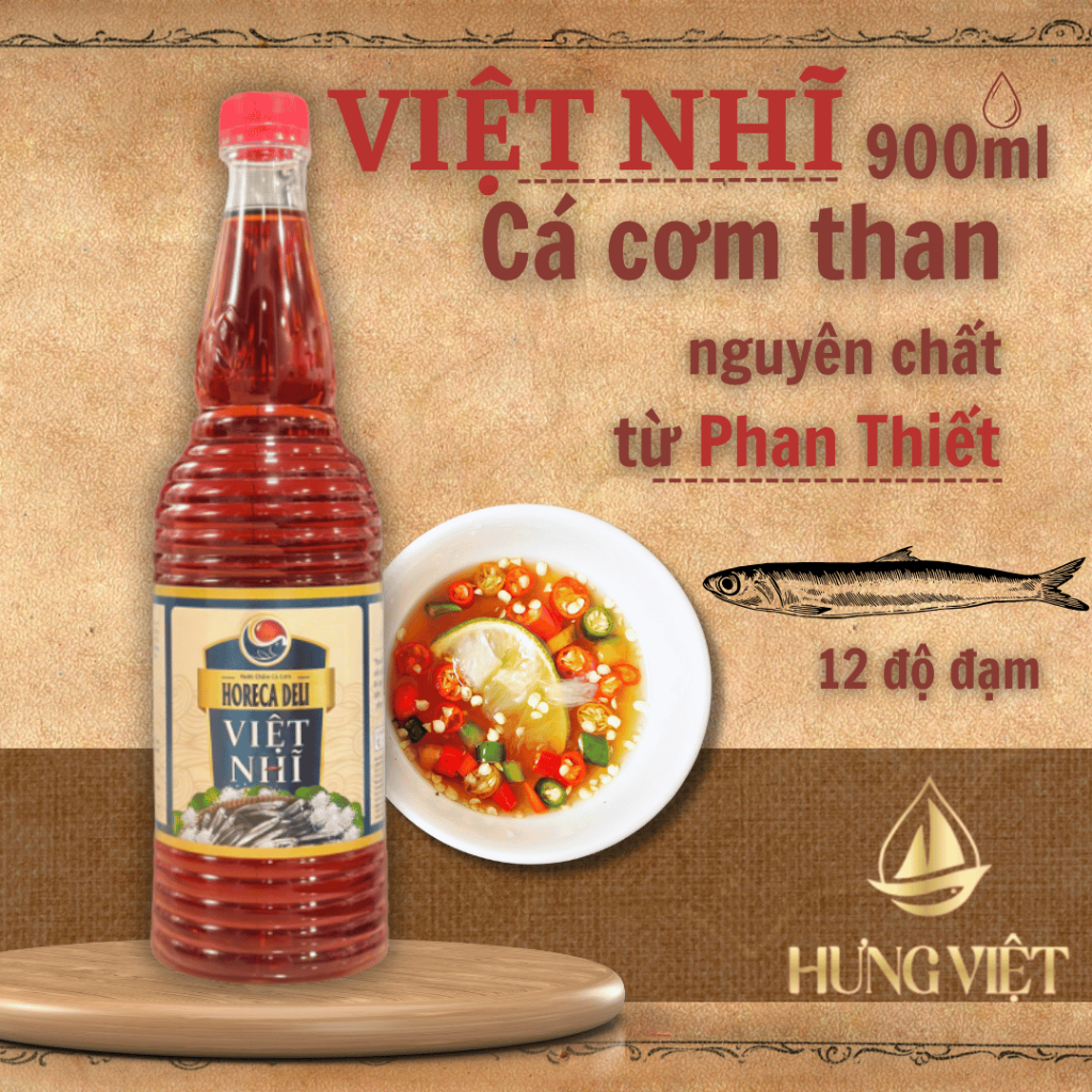 NƯỚC CHẤM VIỆT NHĨ CÁ CƠM THAN 12N - CHUẨN VỊ TRUYỀN THỐNG 900ML - Nước mắm HưngViệt