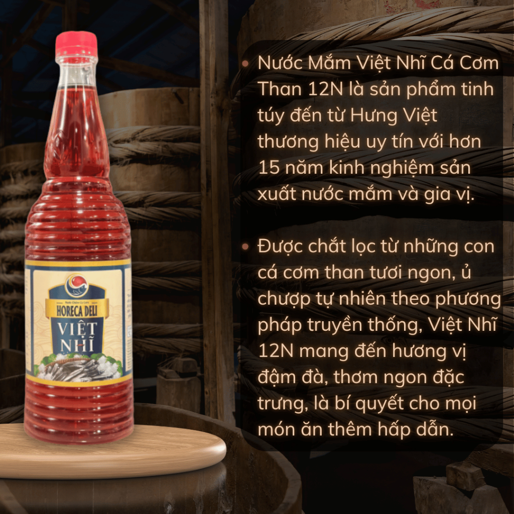 NƯỚC CHẤM VIỆT NHĨ CÁ CƠM THAN 12N - CHUẨN VỊ TRUYỀN THỐNG 900ML - Nước mắm HưngViệt