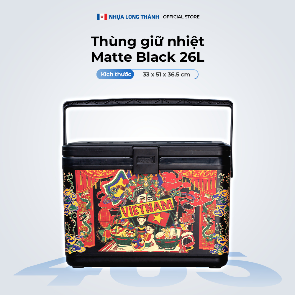 Thùng giữ nhiệt FAMI Matte Black Edition 26L nhựa nguyên sinh đen mờ, tiện lợi cho du lịch dã ngoại