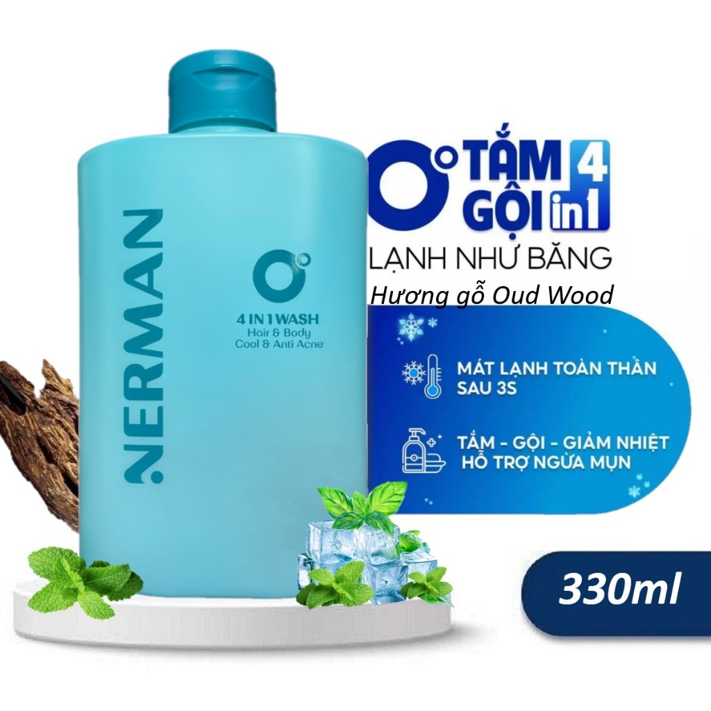 Sữa Tắm Gội NERMAN 0 Độ 4in1 Instant Cooling & Anti Acne Hương Gỗ Nam ...