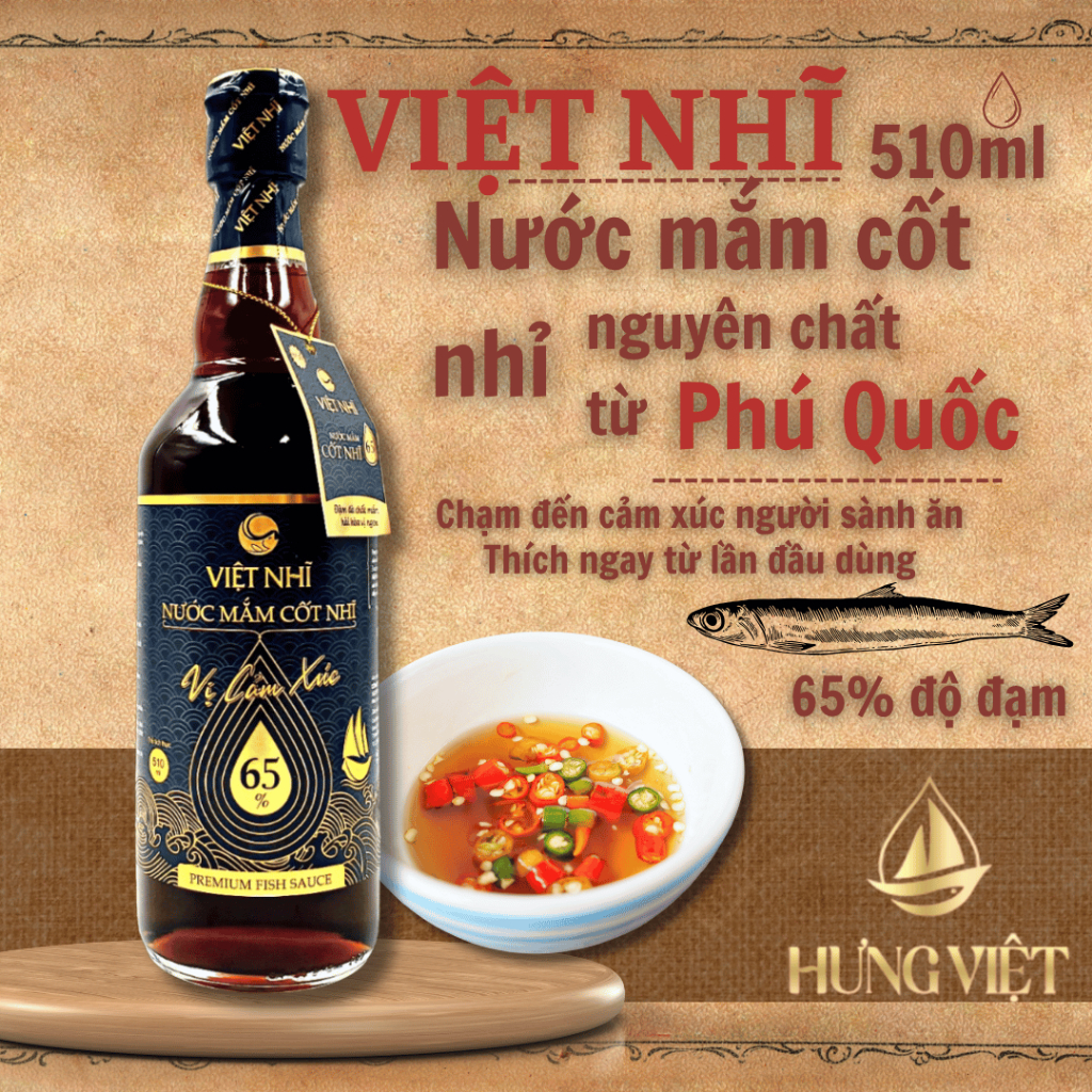 Nước Mắm Việt Nhĩ 65 Độ Đạm Cốt Nhĩ Cá Cơm Thượng Hạng Phú Quốc (510ml)