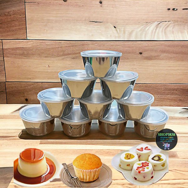 Bộ (3-6-10) Khuôn Inox 304 7cm Nắp Nhựa Làm Bánh Flan Pudding Cupcake ...