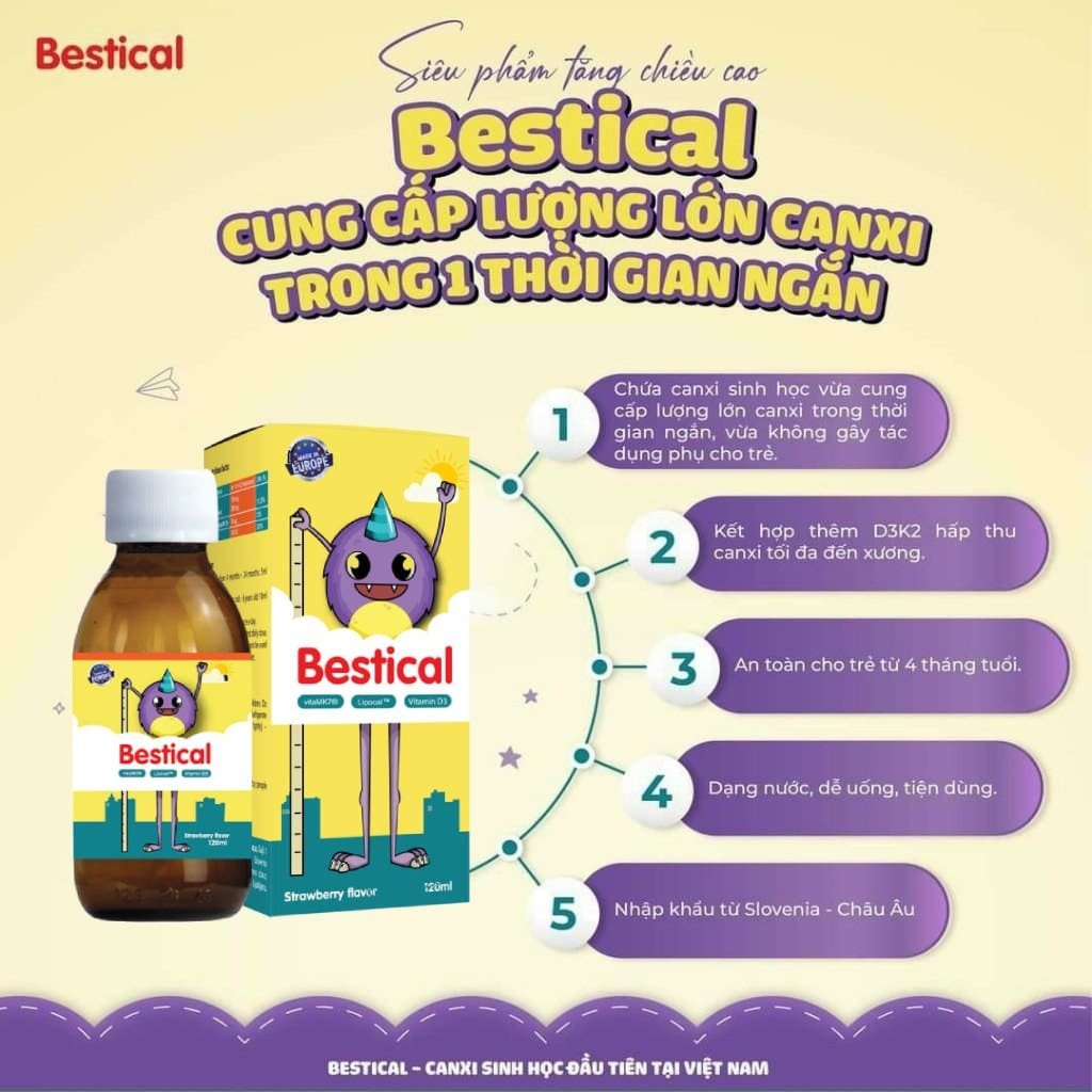 Canxi Bestical - Bổ sung Canxi, vitamin D3 K2, Hỗ trợ xương chắc khỏe cho be từ 4 tháng