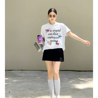 Set ( Áo Thun Đen + Chân Váy Ngắn )  Áo Phông Nữ Chepol Unisex In Nổi, Cổ tròn, Tay ngắn, Chất Cotton Co Dãn CP_x9253