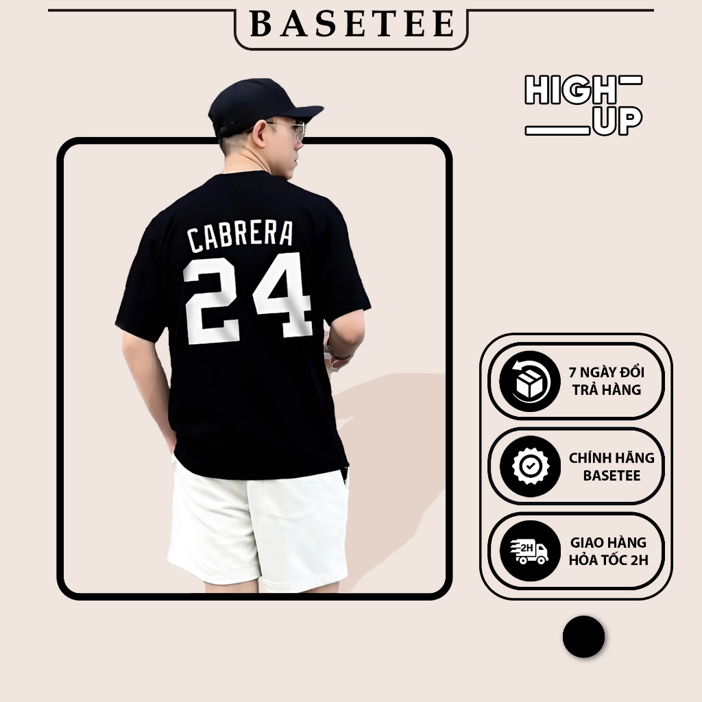 Áo thun đen Cabrera 24 100% cotton co giãn thấm hút mồ hôi 40-100kg form rộng Basetee Unisex