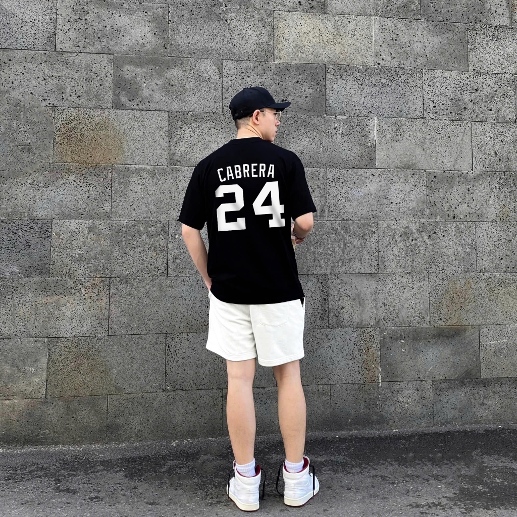 Áo thun đen Cabrera 24 100% cotton co giãn thấm hút mồ hôi 40-100kg form rộng Basetee Unisex