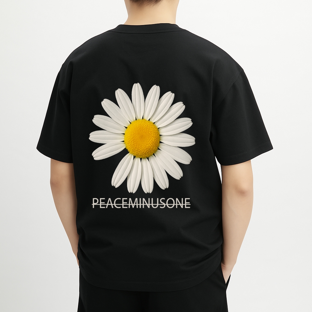 Áo thun đen PEACEMINUSONE 100% cotton co giãn thấm hút mồ hôi 40-100kg form suông Unisex Basetee