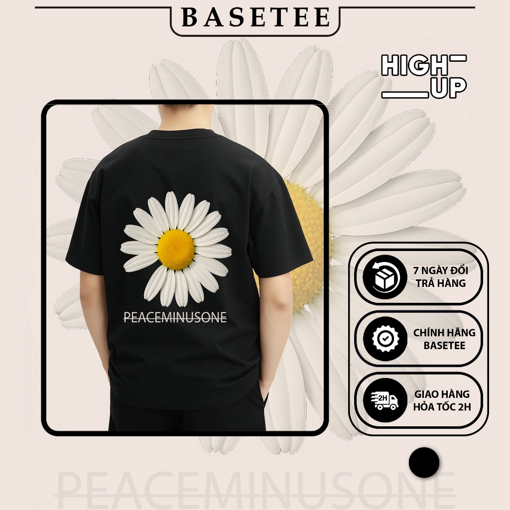 Áo thun đen PEACEMINUSONE 100% cotton co giãn thấm hút mồ hôi 40-100kg form suông Unisex Basetee