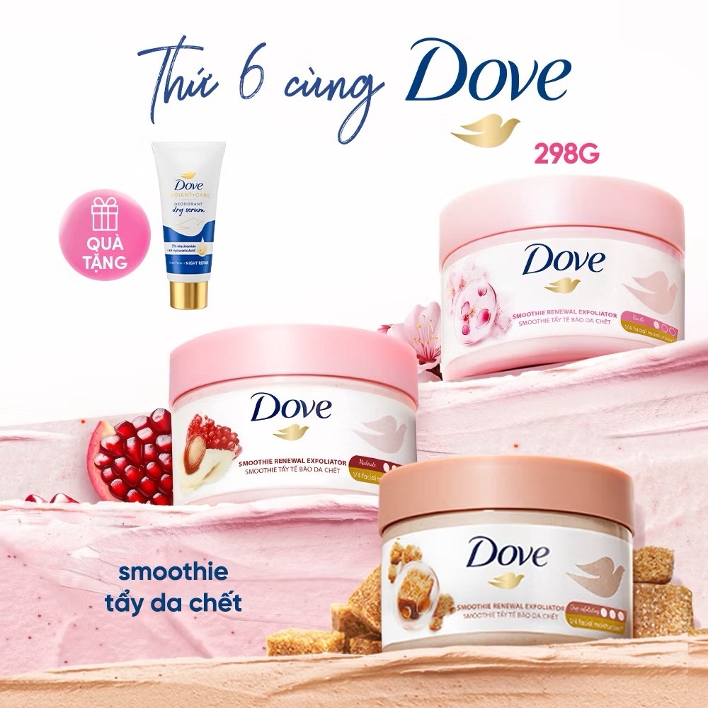 [HANNAH LIVESTREAM] Combo 2 Smoothie Tẩy Tế Bào Chết Body Dove Chăm Da Sáng Mịn 298g/280g