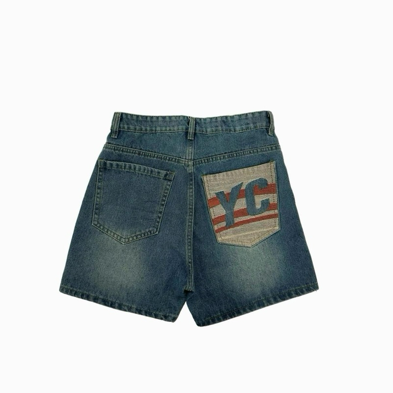 QUẦN SHORT THÊU TÚI “YC” - FORM TRÊN GỐI, JEANS COTTON, KHÔNG CO GIÃN (Form Unisex, định lương vải 360Gsm) | TMTD14