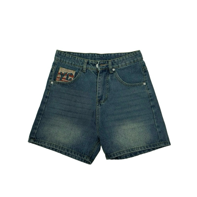 QUẦN SHORT THÊU TÚI “YC” - FORM TRÊN GỐI, JEANS COTTON, KHÔNG CO GIÃN (Form Unisex, định lương vải 360Gsm) | TMTD14