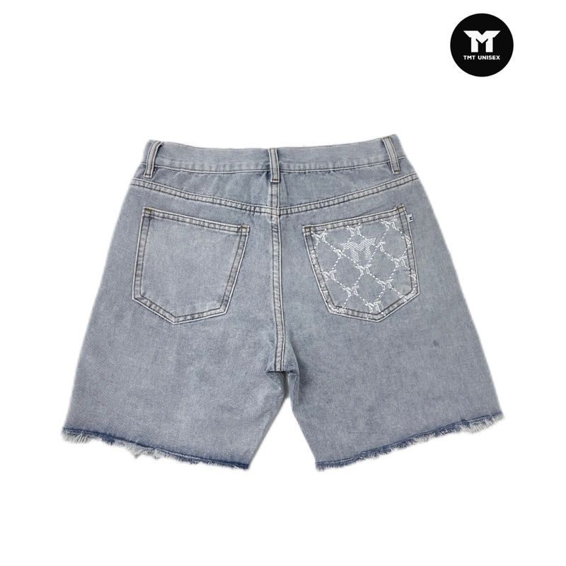 QUẦN SHORT JEAN THÊU 3 VIỀN TƯA ỐNG - TONE XÁM, ĐỊNH LƯỢNG 360GSM, TRÊN GỐI | TMTD13