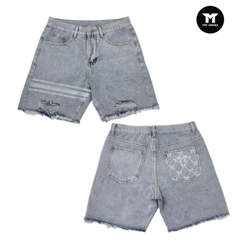 QUẦN SHORT JEAN THÊU 3 VIỀN TƯA ỐNG - TONE XÁM, ĐỊNH LƯỢNG 360GSM, TRÊN GỐI | TMTD13