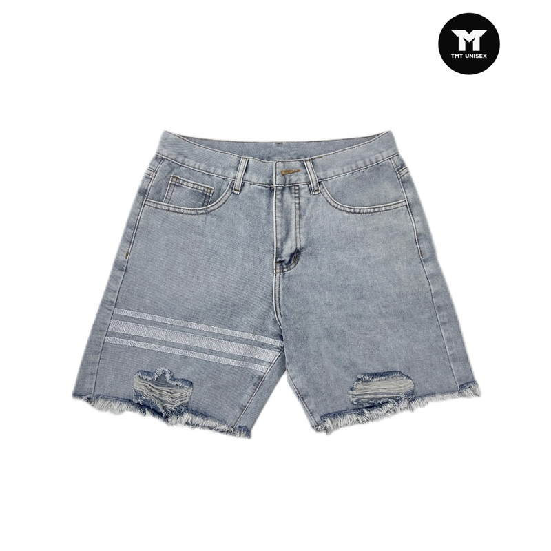 QUẦN SHORT JEAN THÊU 3 VIỀN TƯA ỐNG - TONE XÁM, ĐỊNH LƯỢNG 360GSM, TRÊN GỐI | TMTD13
