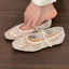 Giày nữ búp bê đế bệt vải ren thắt nơ Mã 076